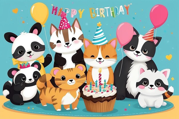 Photo cute animal birthday card