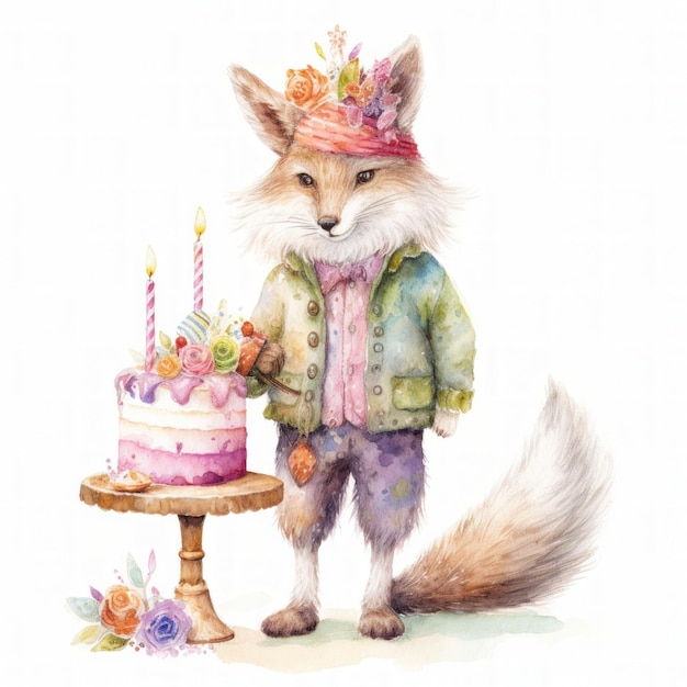 Cute animal birthday illustration Illustration AI GenerativexA