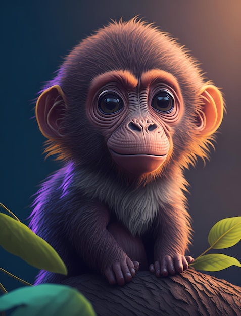 Cute Animal Chimpanzee Illustration in 3D Vector Art