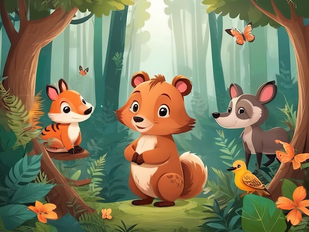 Cute Animal in the forest wildlife day illustration