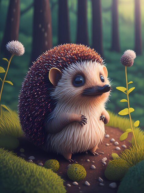 Cute Animal Hedgehog Illustration in 3D Vector Art