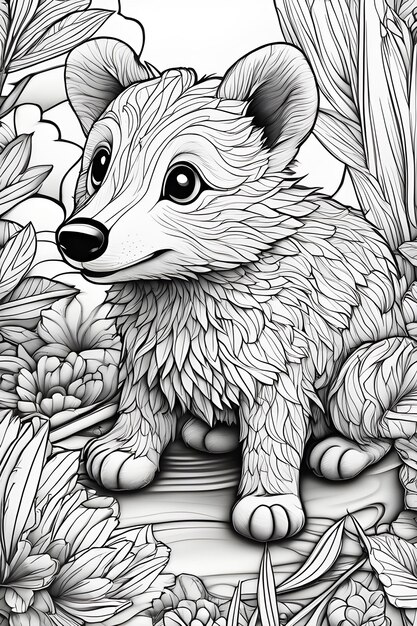 Photo cute animal for kids coloring book page