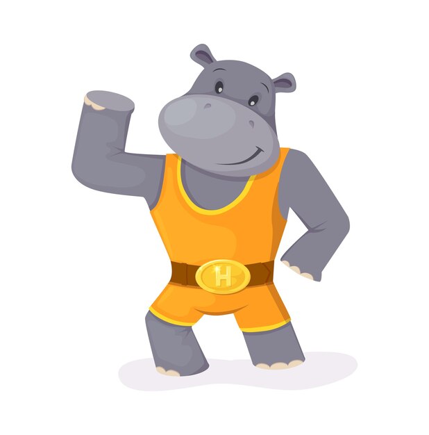 Cute animal kids Cute character strong hippopotamus showing his hand strength