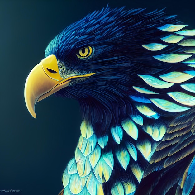 Симпатичное животное, маленький красивый голубой портрет орла из всплеска акварельной иллюстрации