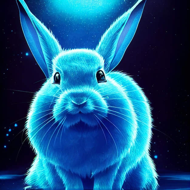 수채화 그림의 시작에서 귀여운 동물 작은 예쁜 파란 토끼 초상화