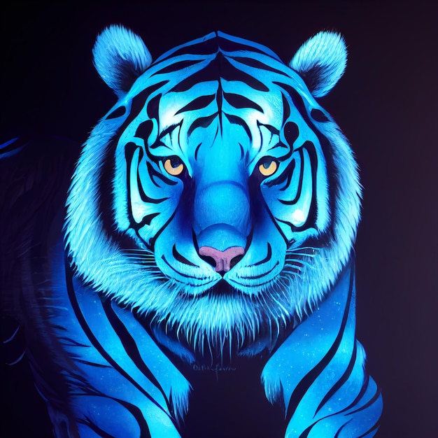Cute animal little pretty blue tiger portrait from a splash of watercolor illustration