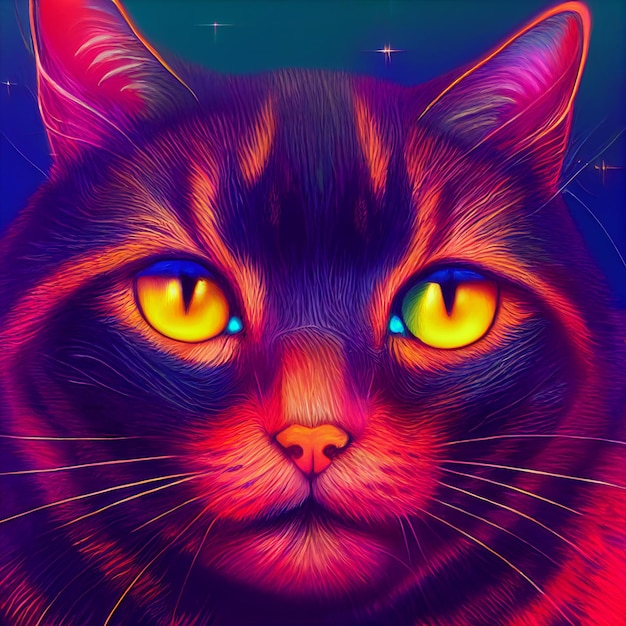 水彩イラストのスプラッシュからのかわいい動物の小さなかわいい猫の肖像画