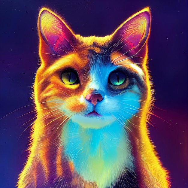 Cute animal little pretty colorful cat portrait from a splash of watercolor illustration