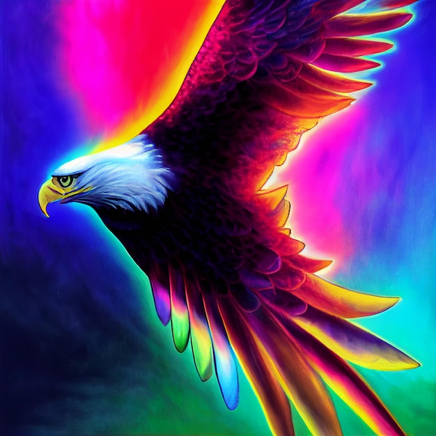 Cute animal little pretty colorful Eagle portrait from a splash of watercolor illustration