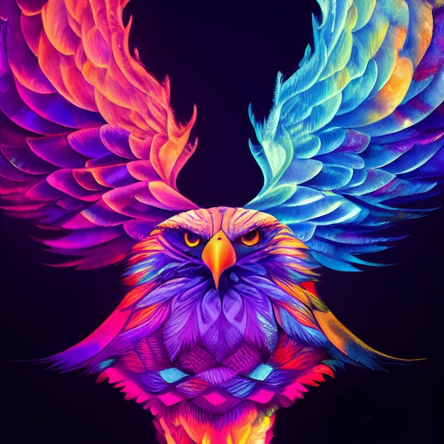 Cute animal little pretty colorful Eagle portrait from a splash of watercolor illustration