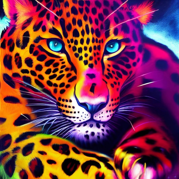 Cute animal little pretty colorful leopard portrait from a splash of watercolor illustration