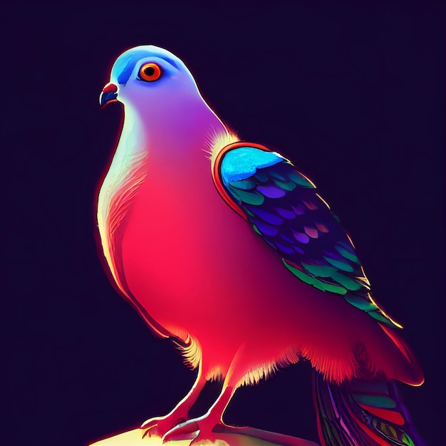 Cute animal little pretty colorful pigeon portrait from a splash of watercolor illustration