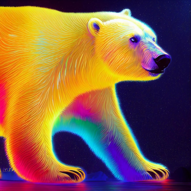 Cute animal little pretty colorful polar bear portrait from a splash of watercolor illustration