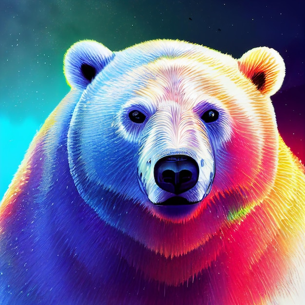 Cute animal little pretty colorful polar bear portrait from a splash of watercolor illustration