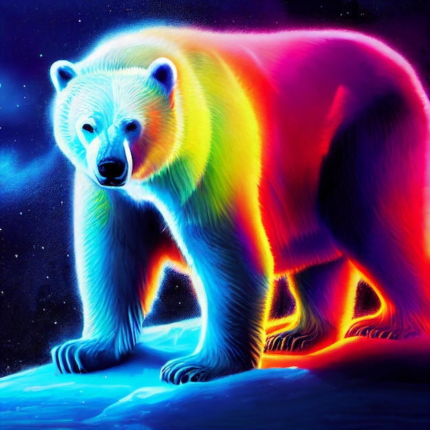 Cute animal little pretty colorful polar bear portrait from a splash of watercolor illustration