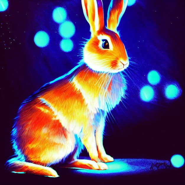 水彩イラストのスプラッシュからのかわいい動物の小さなかなりカラフルなウサギの肖像画