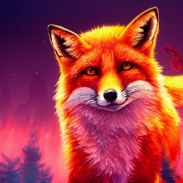 cute animal little pretty fox portrait from a splash of watercolor illustration