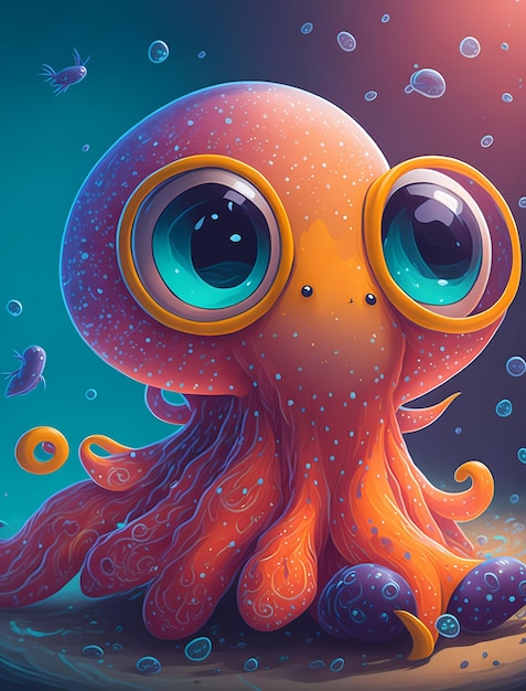 Cute Animal Octopus Illustration in 3D Vector Art