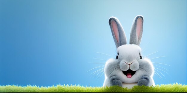 Cute animal pet rabbit or bunny white color smiling and laughing isolated with copy space for easter celebration