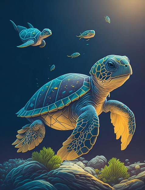 Cute Animal Sea Turtle Illustration in 3D Vector Art