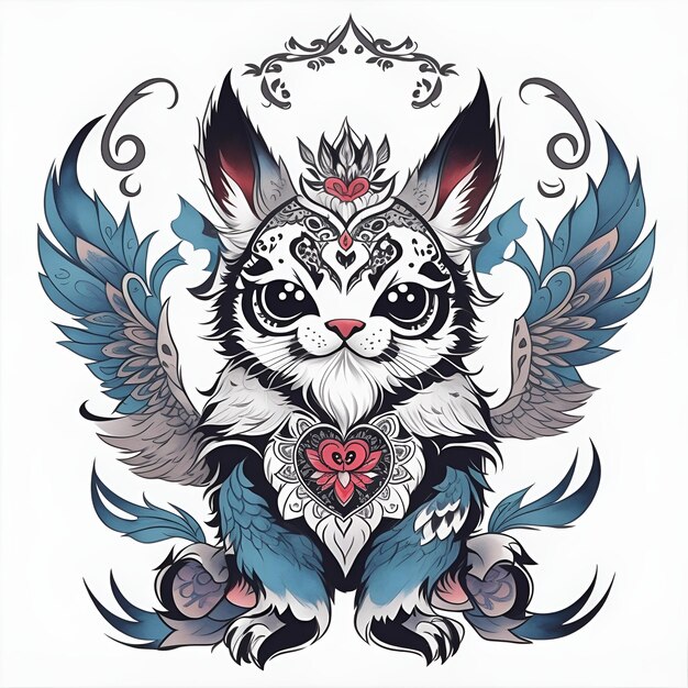 Cute animal tattoo in ethnic style