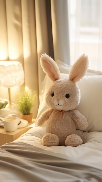 Cute animal toy decoration fluffy rabbit bed in bedroom