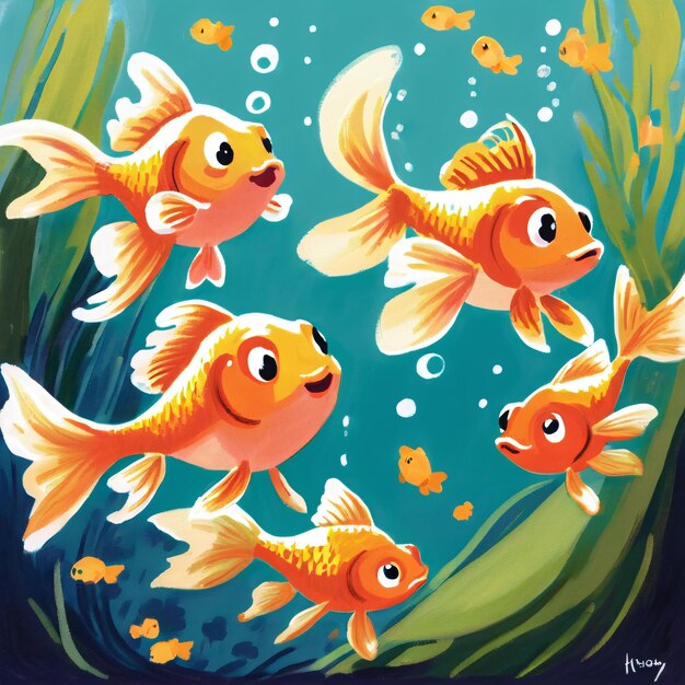 Photo cute animal vector illustration child draw goldfish