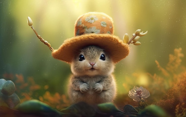 Cute animal wearing a hat