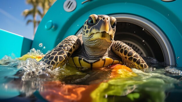 A cute animal wearing sunglasses and sitting in a hot tub with bubbles