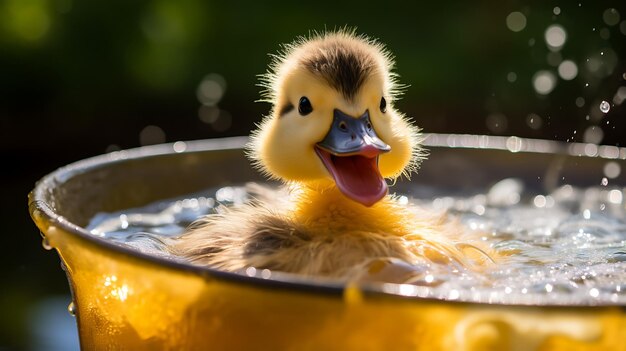 Photo a cute animal wearing sunglasses and sitting in a hot tub with bubbles