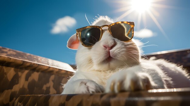 Foto un simpatico animale che indossa occhiali da sole e seduto in una vasca idromassaggio con bollicine