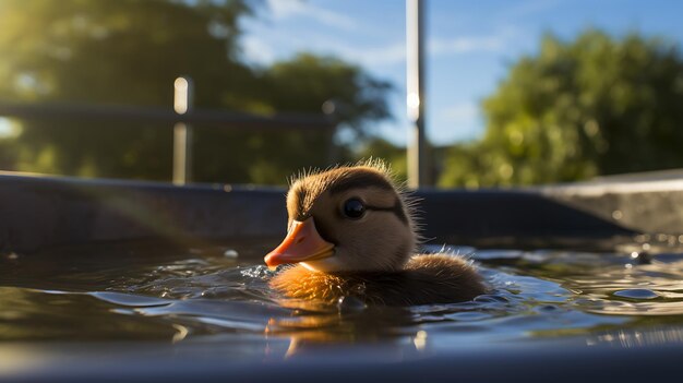 Photo a cute animal wearing sunglasses and sitting in a hot tub with bubbles