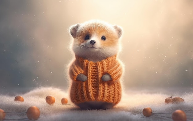 暖かいセーターを着たかわいい動物