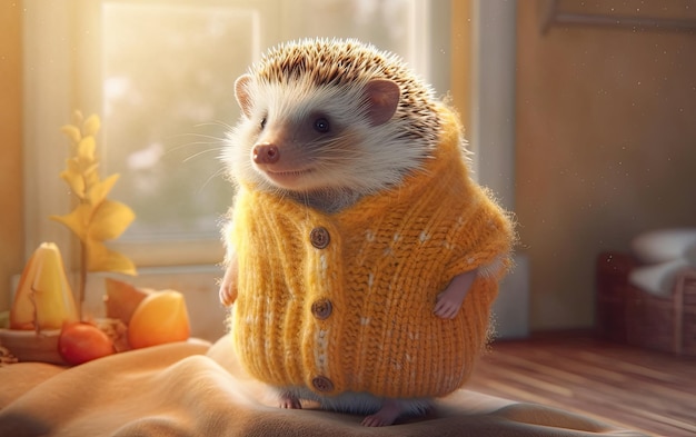 A cute animal wearing a warm sweater