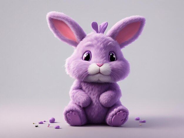 Photo cute animal with big eyes and purple backgournd realistc designed as toys rendu 3d