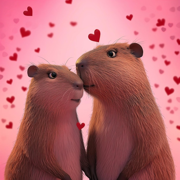 Фото Милые животные капибары влюблены в романтическую иллюстрацию