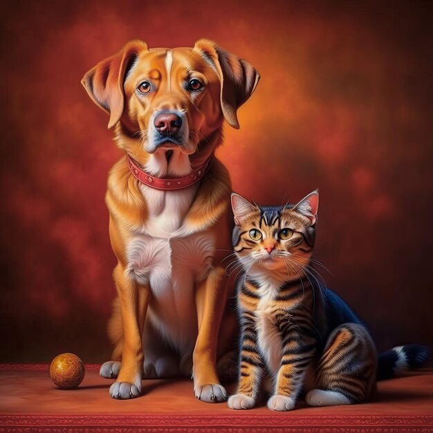 Милые животные друзья собака и кошка
