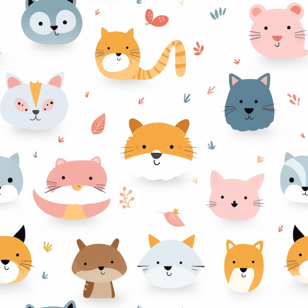 Cute animals pattern seamless on white background generative ai