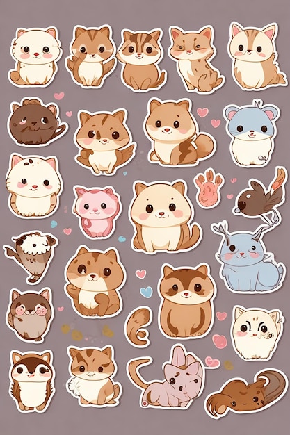 A cute animals stickers for crafting Photo Ai Generated