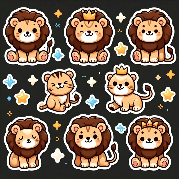 Photo cute animals stickers illustration