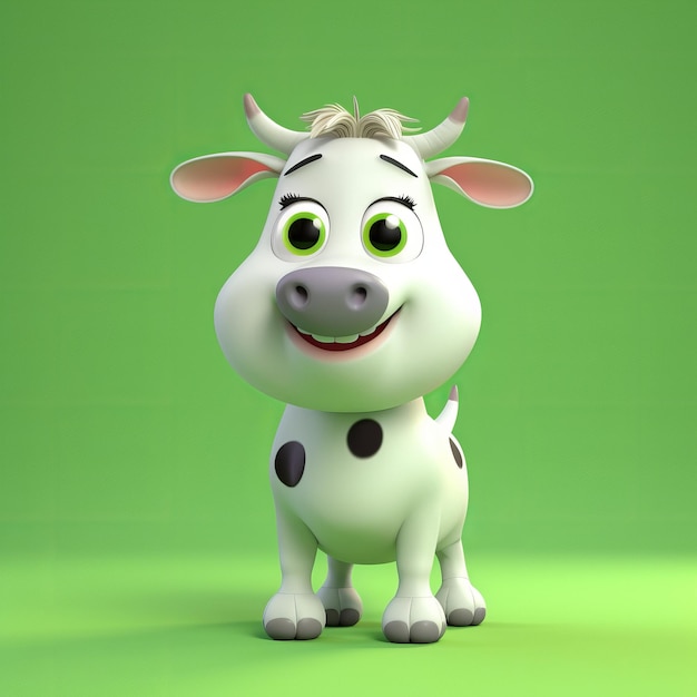 緑の背景にかわいいアニメーションの牛
