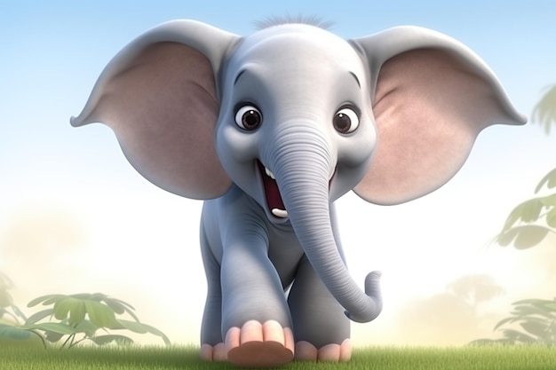 Photo cute animated elephant innocents elephant ai generated animal world