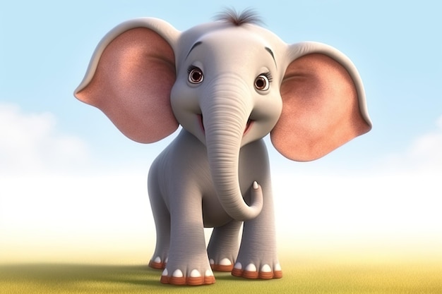 Симпатичный анимированный слон, невинный слон, сгенерированный ИИ животный мир