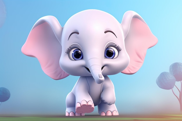 かわいいアニメーションの象の無邪気な象 AI 生成された動物の世界