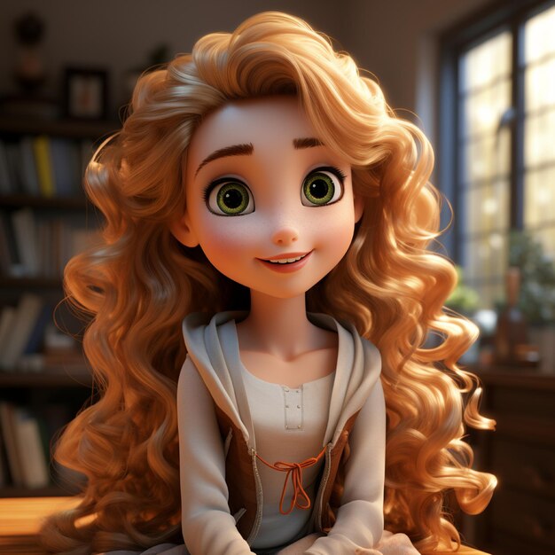 cute animated girl in cartoon style with happy face Generated in ai