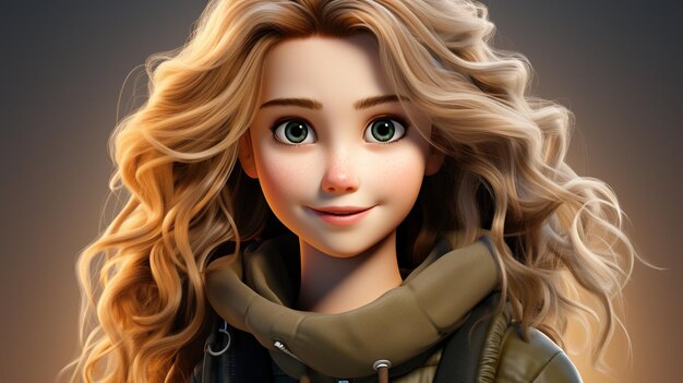 cute animated girl in a cartoon style with happy face Generated in AI