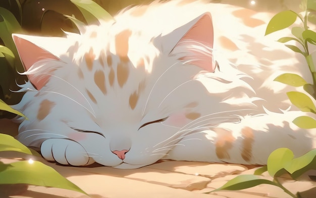 Photo a cute anime cat is sleeping