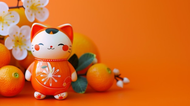 Photo cute anime cat at orange background