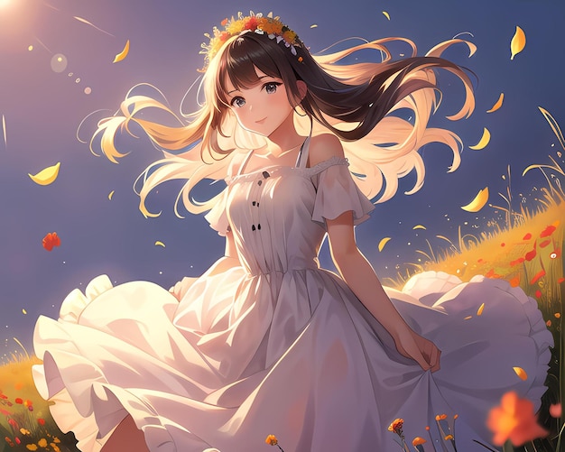 Premium AI Image  Anime Style kawaii girl in summertime