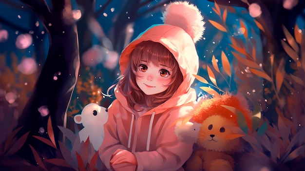 Cute anime girl. AI Stock Illustration